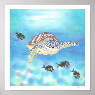 Sea Turtle Coloured Pencil Drawing Art Print 