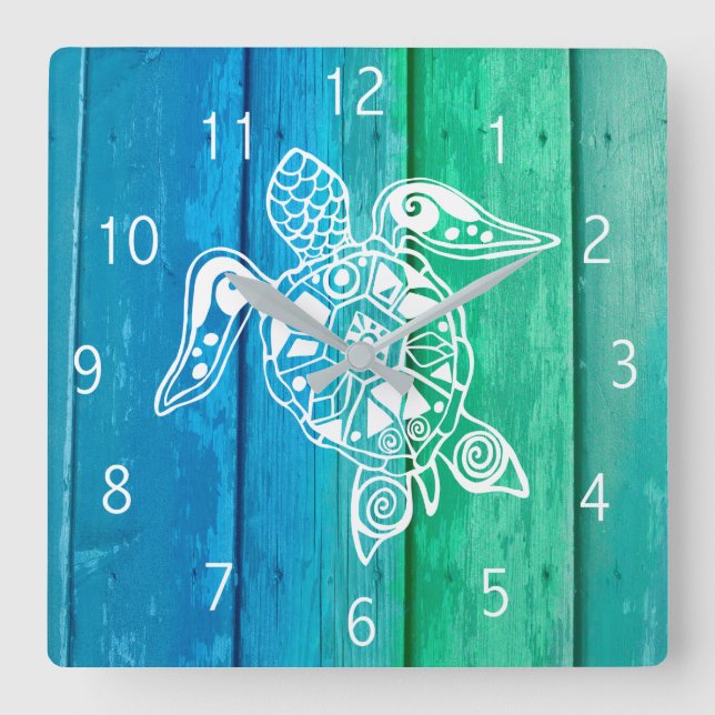 Sea Turtle | Colourful Ocean Waters Square Wall Clock (Front)