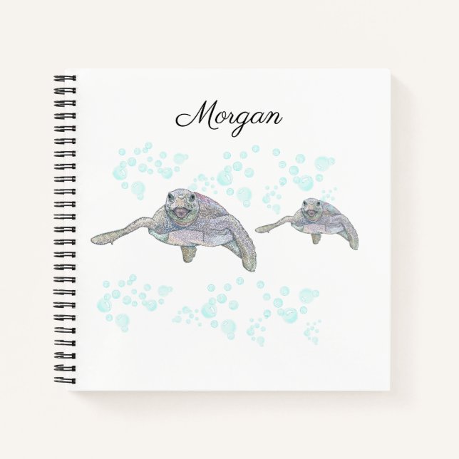Sea Turtle Colourful Original Drawing Personalised Notebook (Front)