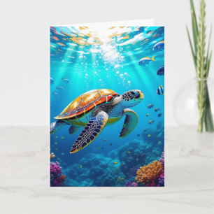 Sea Turtle Colourful Underwater Scene Birthday Card