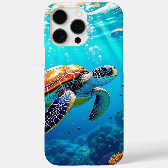 Sea Turtle Colourful Underwater Scene Birthday Case-Mate iPhone Case (Back)