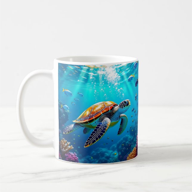 Sea Turtle Colourful Underwater Scene   Coffee Mug (Left)