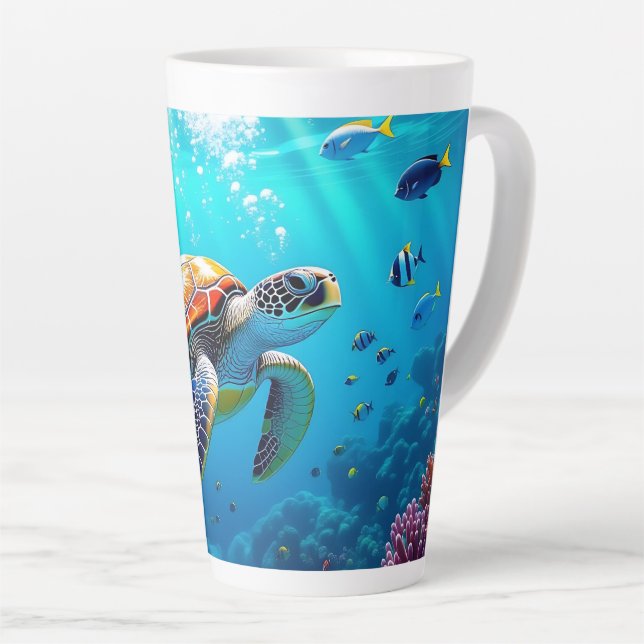 Sea Turtle Colourful Underwater Scene   Latte Mug (Right Angle)
