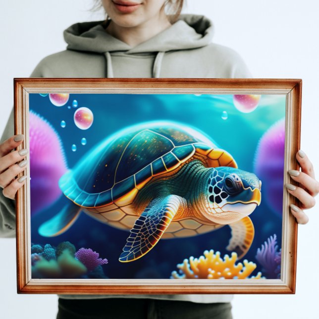 Sea Turtle & Coral Digital Art Print (Creator Uploaded)