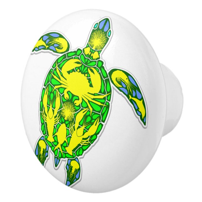 Sea Turtle Coral Reef Marine Life Symbol  Ceramic Knob (Right)