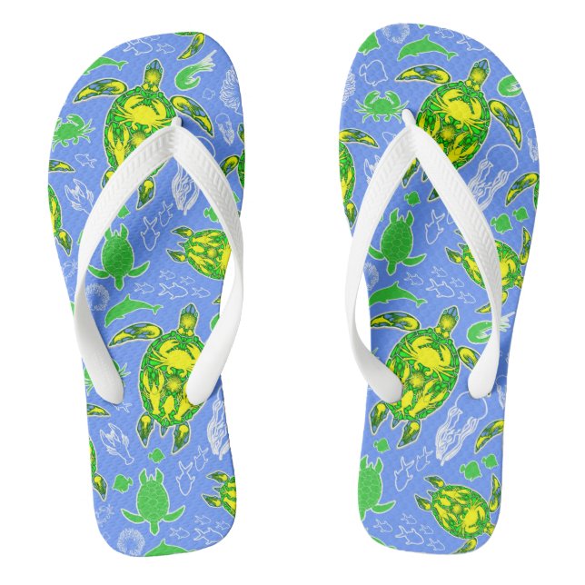 Sea Turtle Coral Reef Marine Life Symbol  Flip Flops (Footbed)