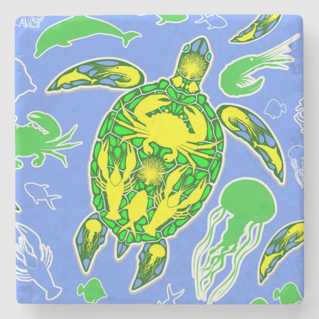 Sea Turtle Coral Reef Marine Life Symbol  Stone Coaster (Front)