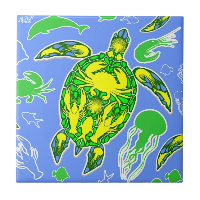 Sea Turtle Coral Reef Marine Life Symbol  Tile (Front)