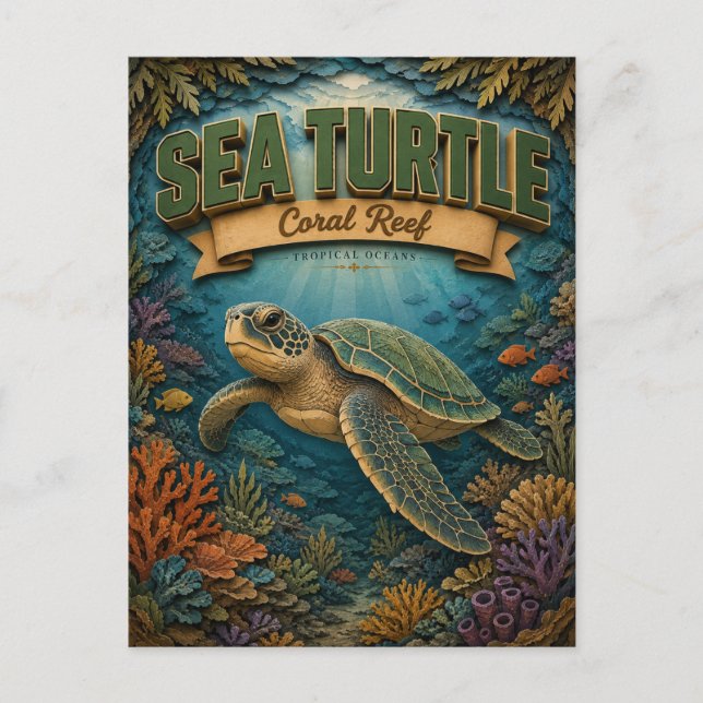 Sea Turtle Coral Reef POPCUT Postcard (Front)