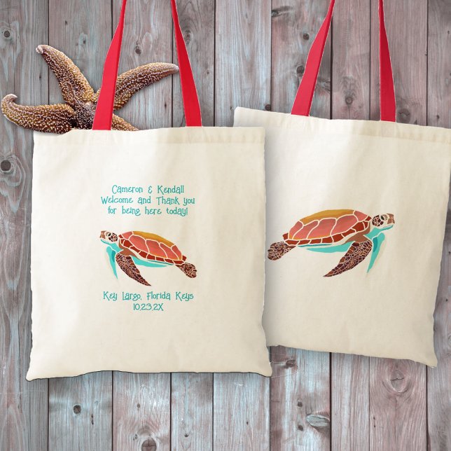 Sea Turtle Custom Text Wedding Welcome Tote Bag (Creator Uploaded)