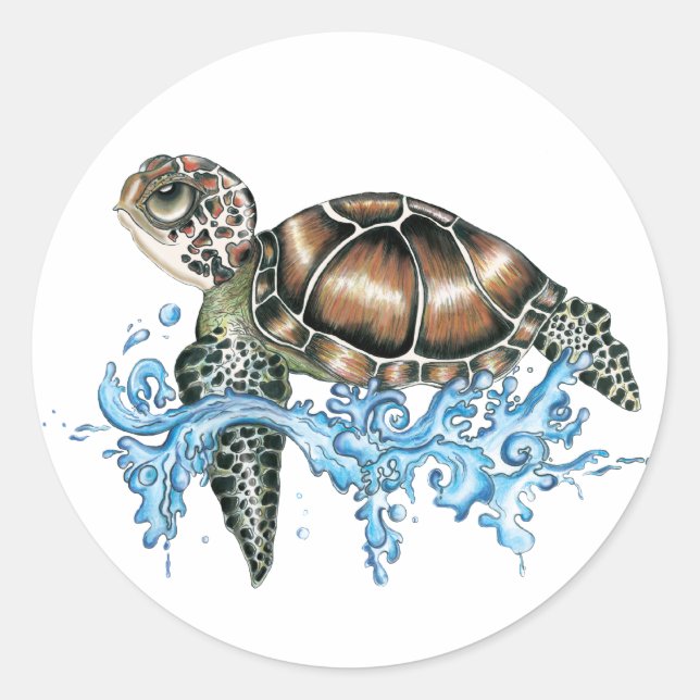 sea turtle design classic round sticker (Front)