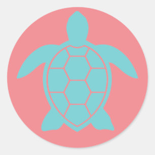 Sea Turtle Design in Ocean Seafoam Green Blue  Classic Round Sticker
