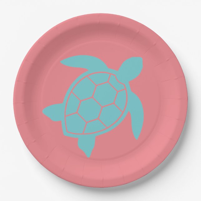 Sea Turtle Design in Ocean Seafoam Green Blue Paper Plate (Front)