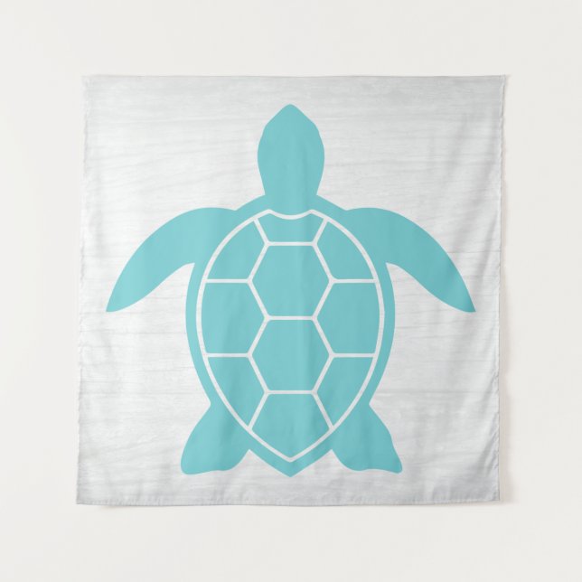 Sea Turtle Design in Ocean Seafoam Green Blue Tapestry (Front)