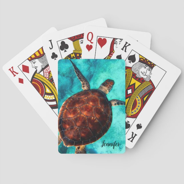 Sea Turtle Design Personalised Playing Cards (Back)
