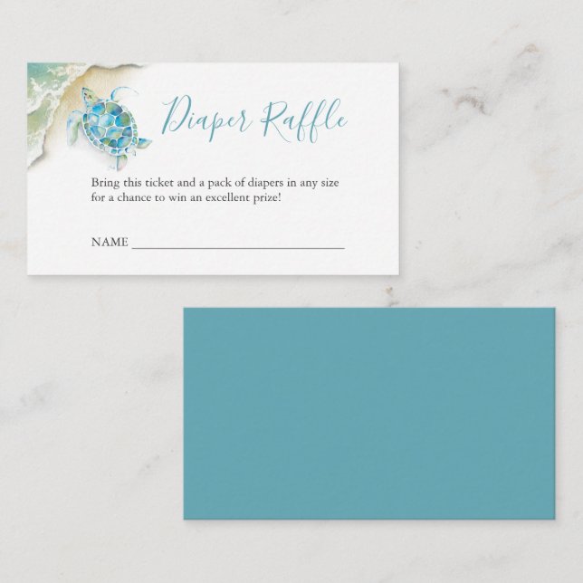 Sea Turtle Diaper Raffle Invitation Enclosure Card (Front/Back)