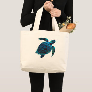 Sea turtle, digital drawing large tote bag