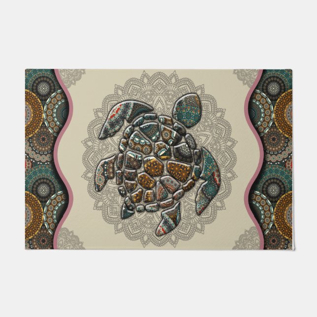 Sea Turtle Doormat, Turtle Welcome Mat (Front)