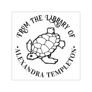 Sea Turtle Drawing Beach Ocean Round Library Book Self-inking Stamp
