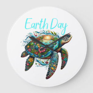 Sea Turtle Earth Day Large Clock