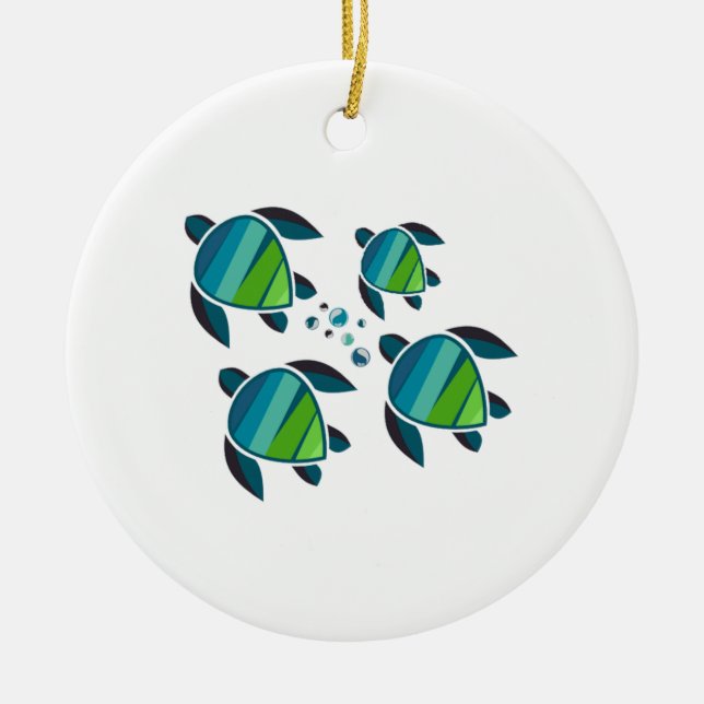SEA TURTLE FAMILY CERAMIC TREE DECORATION (Front)