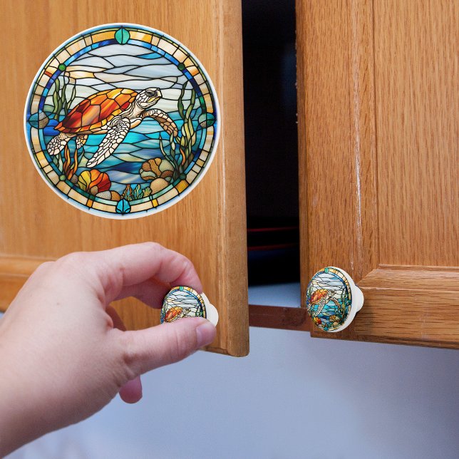 Sea Turtle Faux Stained Glass  Ceramic Knob (Creator Uploaded)
