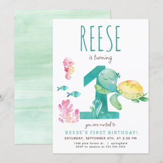 Sea Turtle First Birthday Invitation