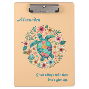 Sea Turtle Floral Boho School Office Name Clipboard