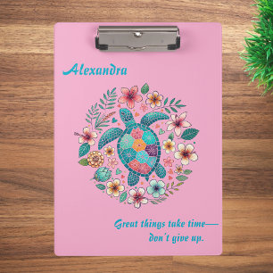 Sea Turtle Floral Boho School Office Name Clipboard