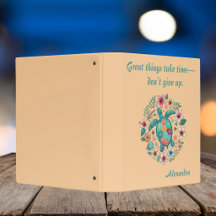 Sea Turtle Floral Boho School Office with Name