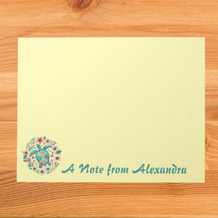 Sea Turtle Floral Boho School Office with Name Notepad
