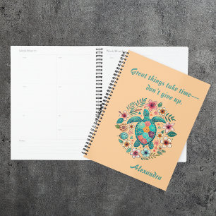 Sea Turtle Floral Boho School Office with Name Planner