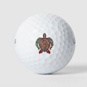 Sea Turtle Floral Flowers Decorative Ornamental Golf Balls
