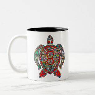 Sea Turtle Floral Flowers Decorative Ornamental Two-Tone Coffee Mug
