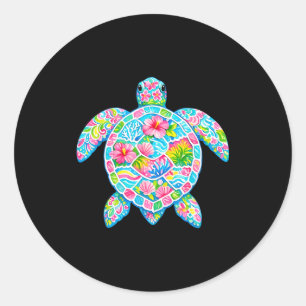 Sea turtle flower tropical beach hawaii summer classic round sticker