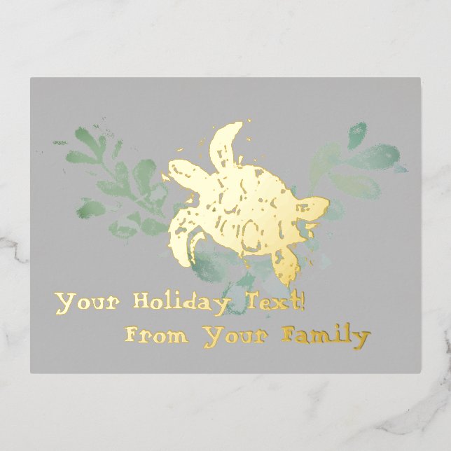 Sea Turtle Foil Holiday Post Card (Front)