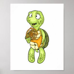 Sea Turtle French Horn Player Kids Music Horn Poster