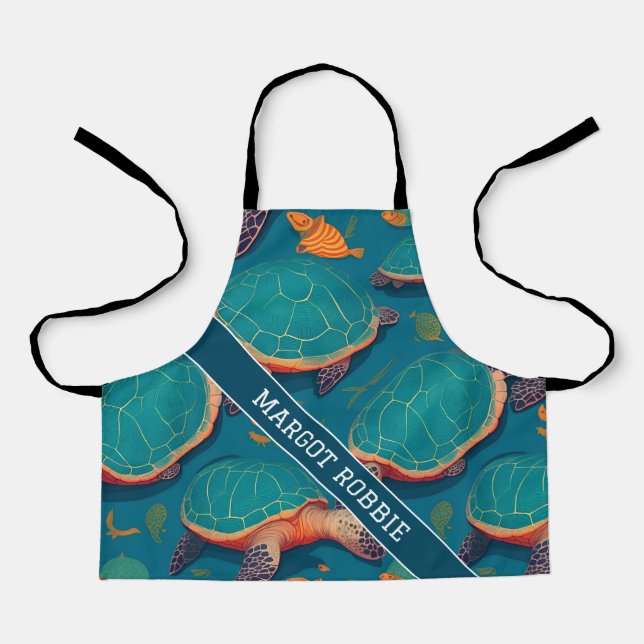 Sea turtle Geometric Colourful Personalised Patter Apron (Front)