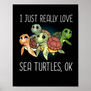 Sea Turtle Gift Kids Women Underwater Sea Turtles Poster