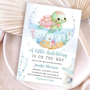 Sea Turtle Girl Baby Shower Cute Little Hatchling Invitation