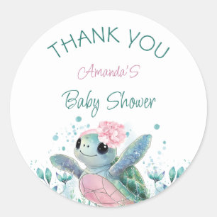 Sea Turtle Girl Baby Shower Thank You Classic Round Sticker