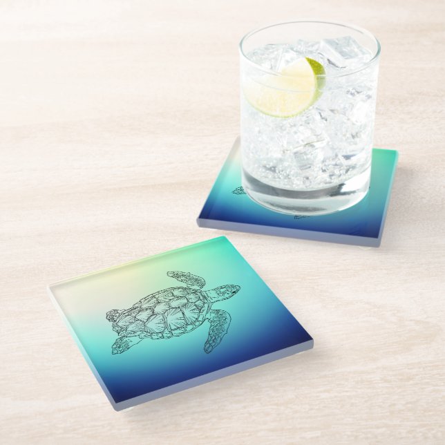 Sea Turtle  Glass Coaster (Angled)