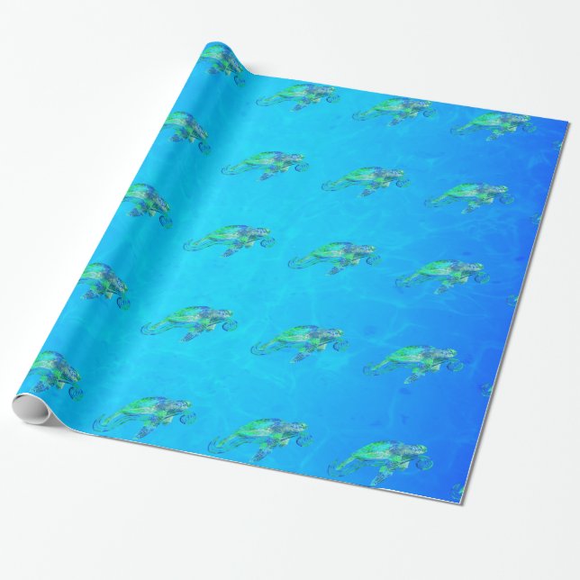 Sea Turtle Graphic Wrapping Paper (Unrolled)