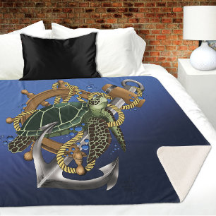 Sea Turtle Green Blue Sherpa Blanket