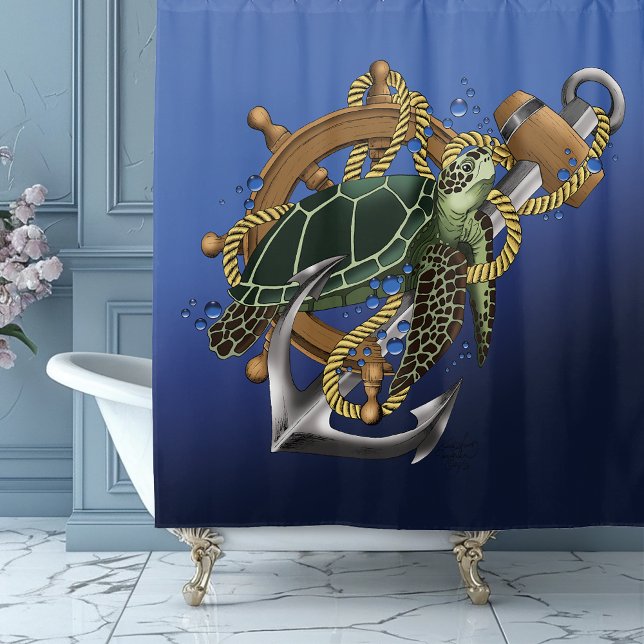  Sea Turtle Green Blue Shower Curtain (Creator Uploaded)