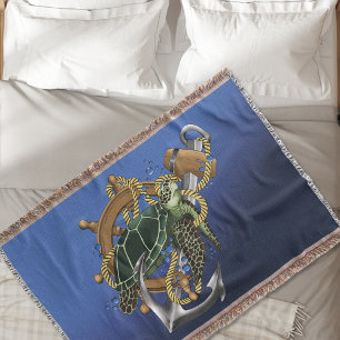 Sea Turtle Green Blue Throw Blanket