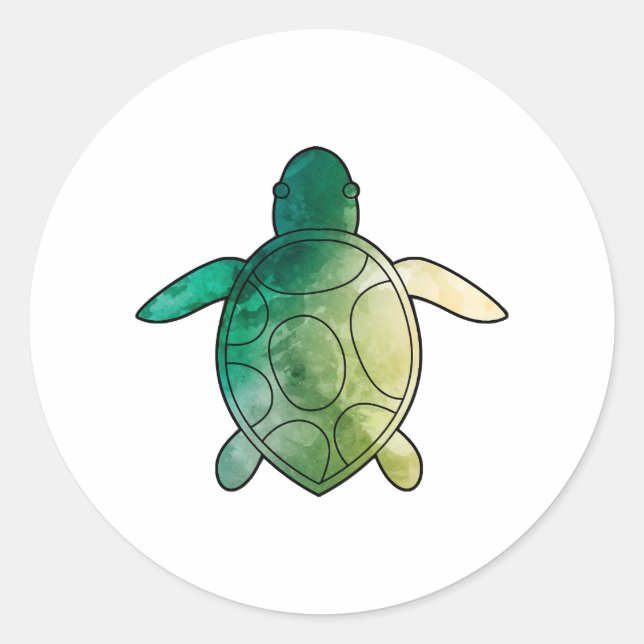Sea Turtle green watercolor Classic Round Sticker (Front)
