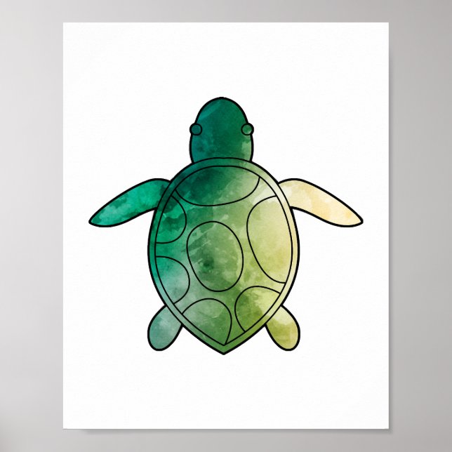 Sea Turtle green watercolor Poster (Front)