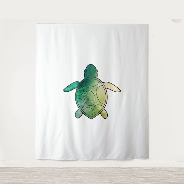Sea Turtle green watercolor Tapestry (Front)