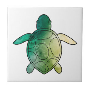 Sea Turtle green watercolor Tile